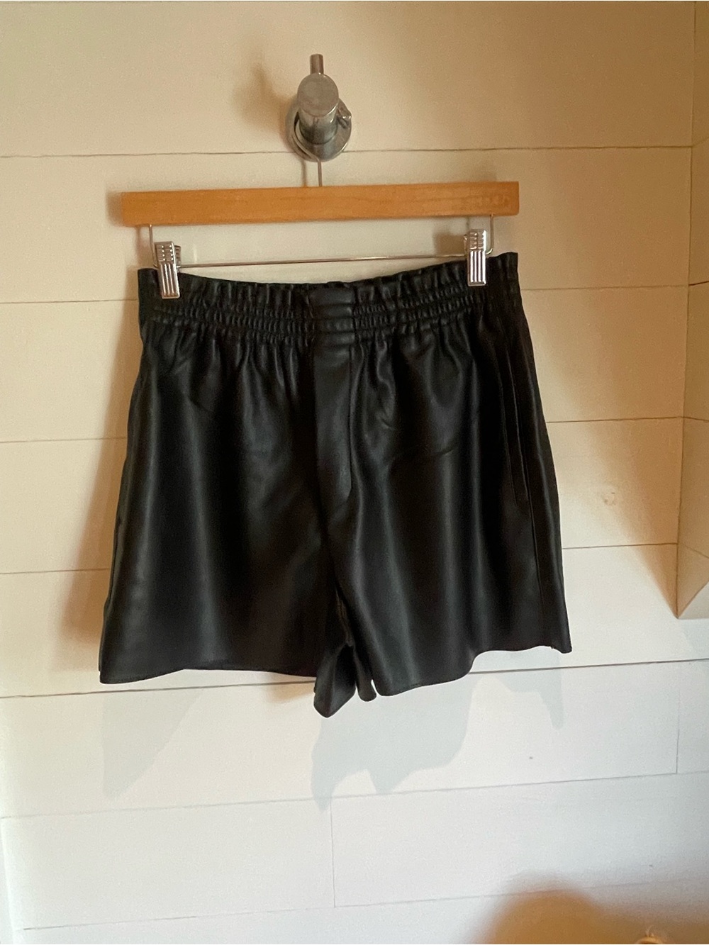 Mango Black High-Waist Faux Leather Shorts